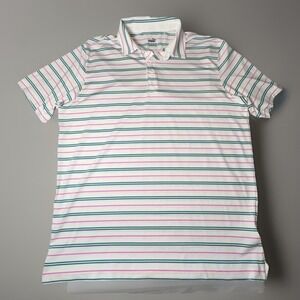 Puma Mens LG UPF 40 Shirt MATTR White Pink Green Stripe Golf Moisture Wicking
